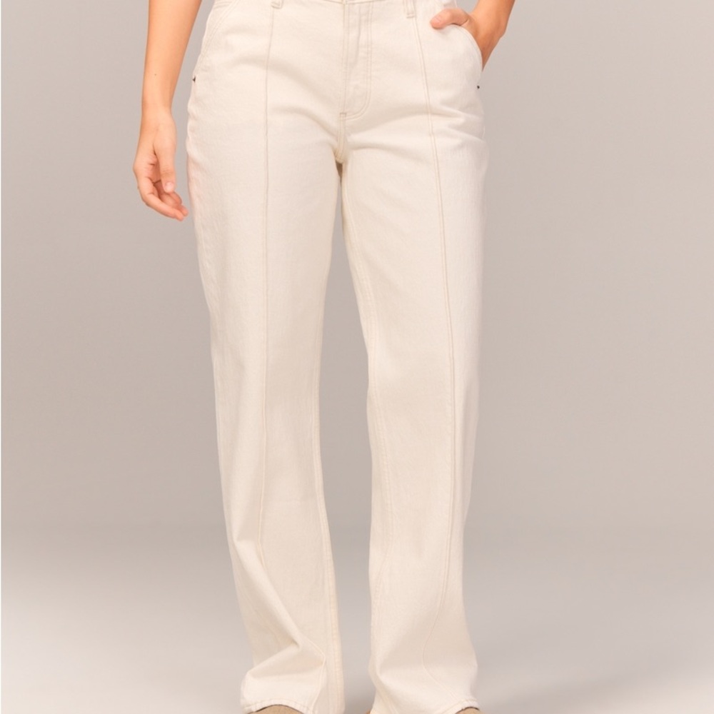 Abercrombie & Fitch Vintage Comfort Stretch Curve Love Mid Rise Baggy Cream Jean - Picture 2 of 9